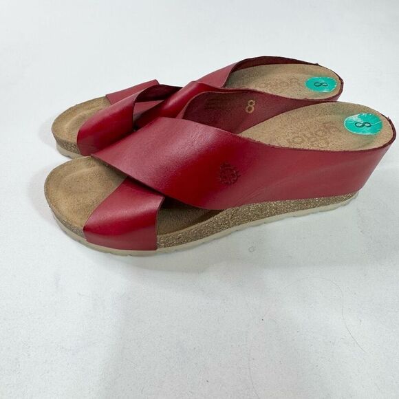 Yokono Shoes Womens 8 Red Sandal Mora Wedge Slip On Cork Platform Slide - Picture 4 of 9